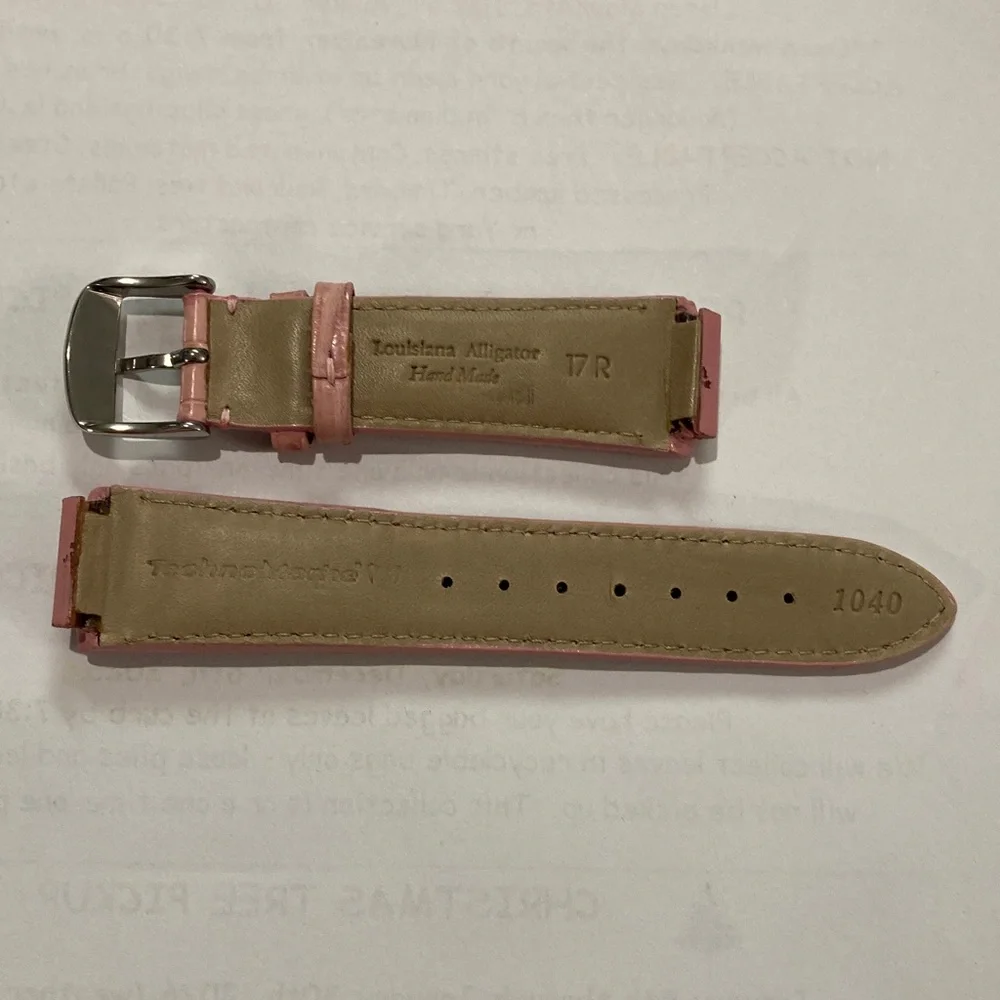 TechnoMarine pink watch strap, stamped Louisiana Alligator Handmade, 17R